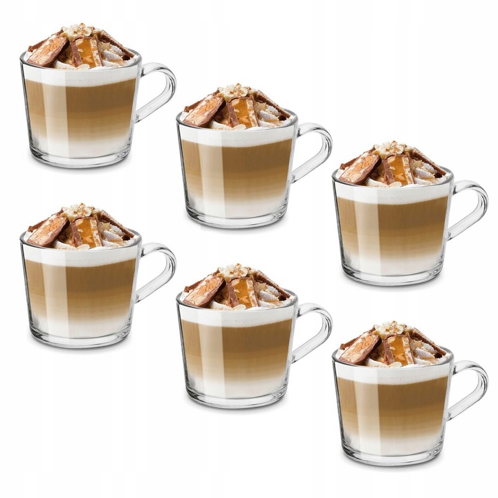 6x SZKLANE KUBKI DO KAWY szklanki do herbaty zestaw kubków Z UCHEM Tadar