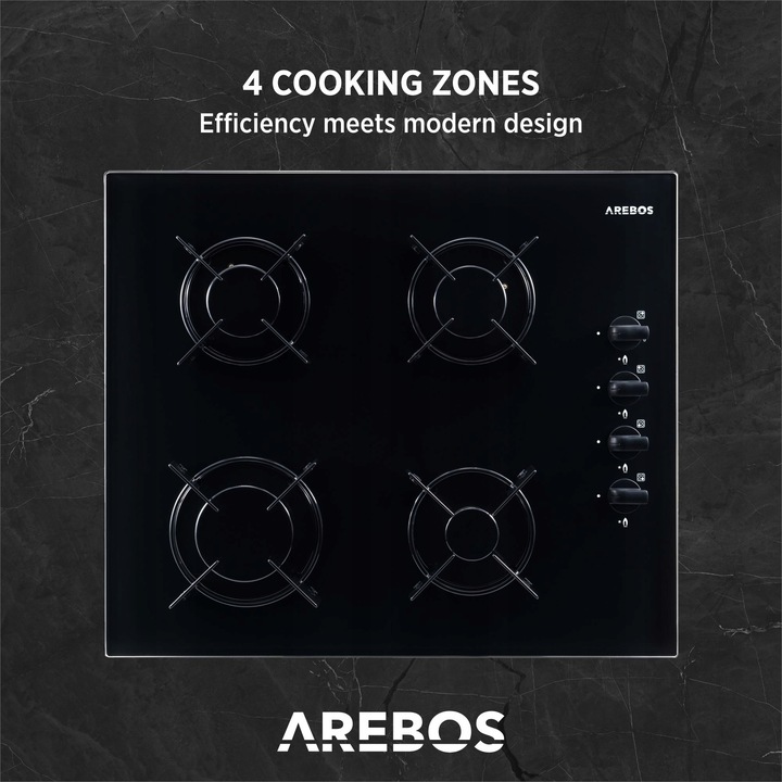 Arebos - Płyta gazowa | Szkło | Kuchenka 4 palnikowa