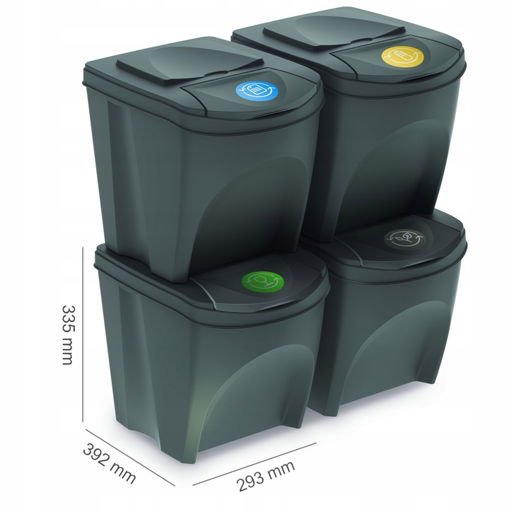 KOSZE POJEMNIKI SEGREGACJA ŚMIECI 4X25L SZARY KAMIENNY