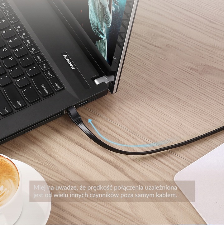 UGREEN Płaski Kabel Internetowy Przewód Sieciowy Ethernet RJ45 Cat.7 STP 8m