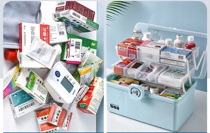 ORGANIZER POJEMNIK NA LEKI KASETKA APTECZKA DWUPOZIOMOWA Z BLOKADĄ DUŻA XXL