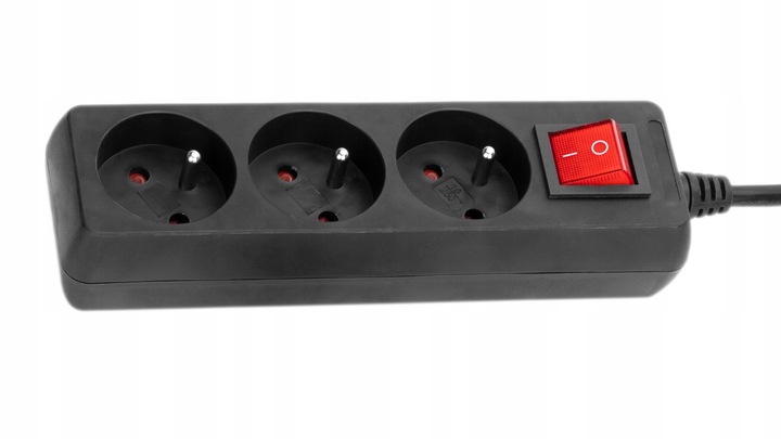 PRZEDŁUŻACZ SIECIOWY LISTWA ZASILAJĄCA WŁĄCZNIK CZARNY GRUBY 3 GNIAZDA