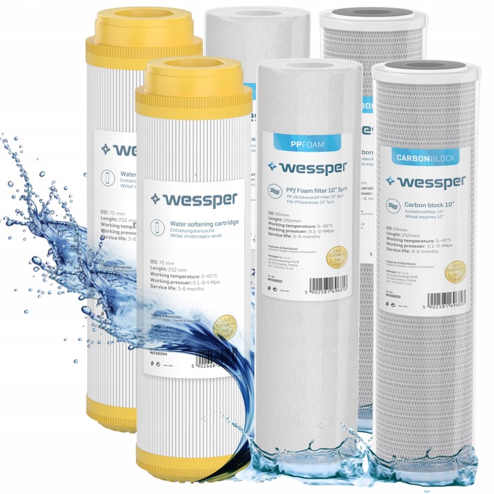 Filtr wkład piankowy zmiękczacz węglowy do filtracji wstępnej 10" 6x