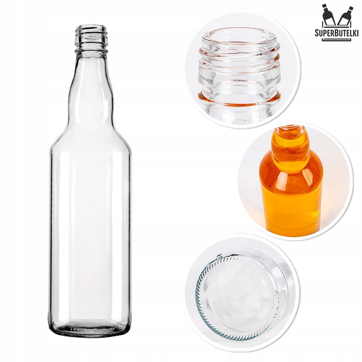 50 szt BUTELKI SZKLANE MONOPOLOWE 500 ml z ZAKRĘTKĄ na BIMBER WÓDKĘ ALKOHOL