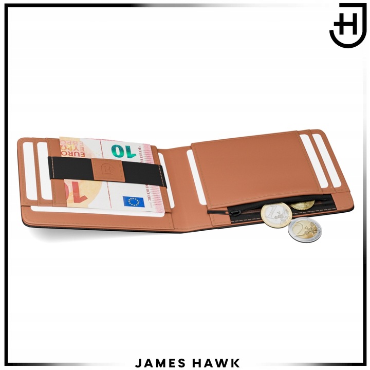 James Hawk Smart Wallet Skórzany portfel męski Slim Cienki 1,5 cm RFID