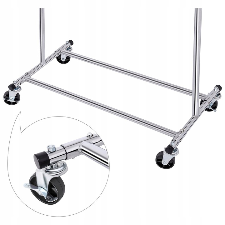 Wieszak na Ubrania Stojak Metalowy na Kółkach Srebrny