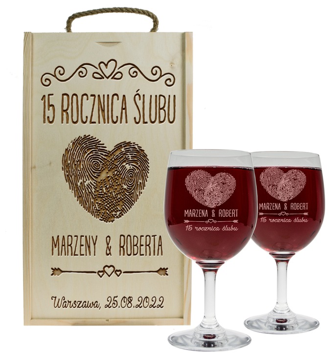 PREZENT NA ROCZNICĘ ŚLUBU SKRZYNKA PUDEŁKO NA WINO + DWA KIELISZKI