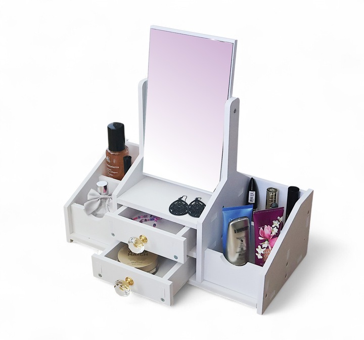 TOALETKA Z LUSTREM ORGANIZER PRZYBORNIK NA BIURKO DO MAKIJAŻU