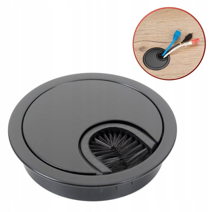 PRZEPUST KABLOWY METALOWY CZARNY OKRĄGŁY FI 60 MM PRZELOTKA BIURKA NA