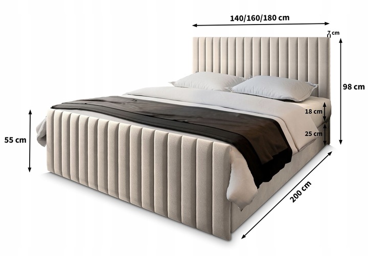 Łóżko Kontynentalne ARION 180x200 Pojemnik MATERAC Bonell DUŻE WYGODNE