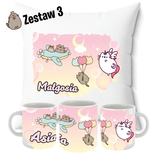 ZESTAW PODUSZKA + KUBEK + PUSHEN IMIĘ KOT PREZENT KOTKI URODZINY UNIKALNY