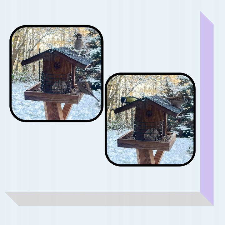 Karmnik dla ptaków DREWNIANY SOLIDNY Brązowy Ozdoba Na Balkon Do