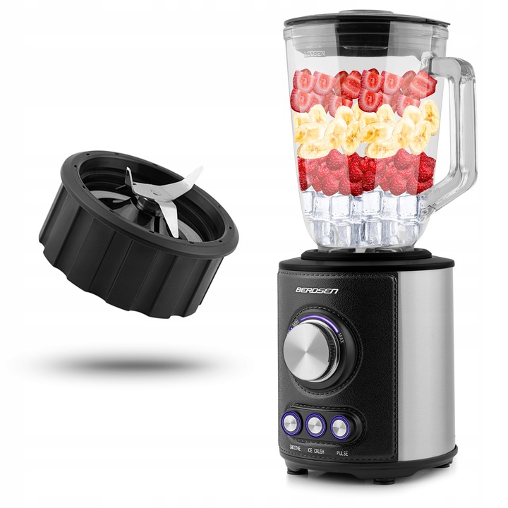 Blender kielichowy duży szklany czarny 800W Berdsen 1,5L