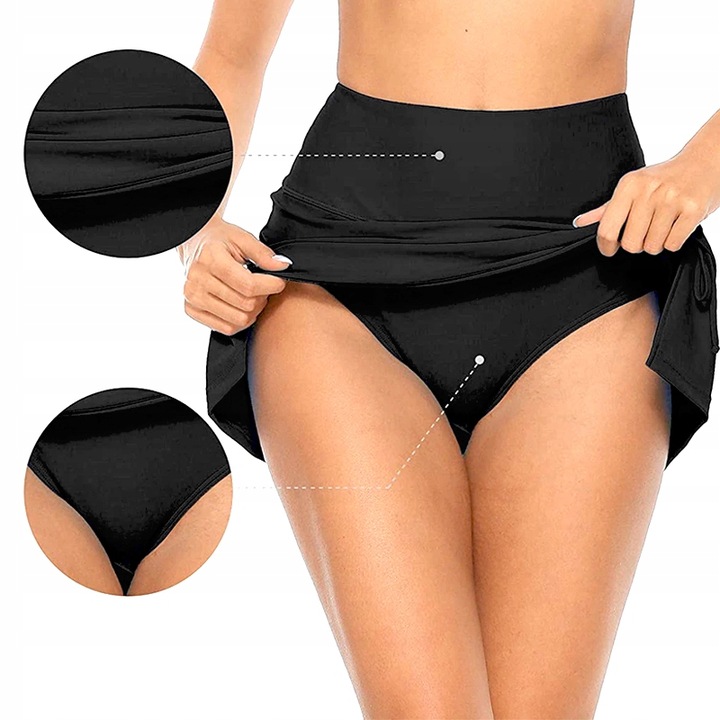 SPÓDNICZKA STRÓJ KĄPIELOWY KOSTIUM WYSOKI STAN MODELUJĄCY DAMSKI CZARNY M 3