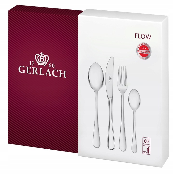 GERLACH ZESTAW SZTUĆCÓW KOMPLET OBIADOWY NA 12OS FLOW POŁYSK 60EL PUDEŁKO