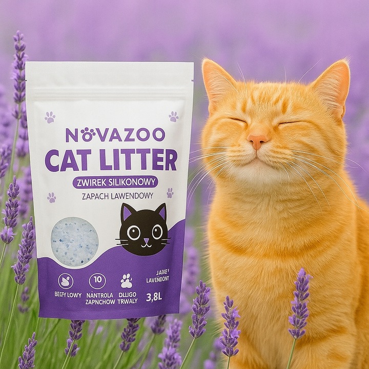 8x ŻWIREK SILIKONOWY LAWENDOWY BEZPYŁOWY PREMIUM DLA KOTA NOVAZOO 3.8L