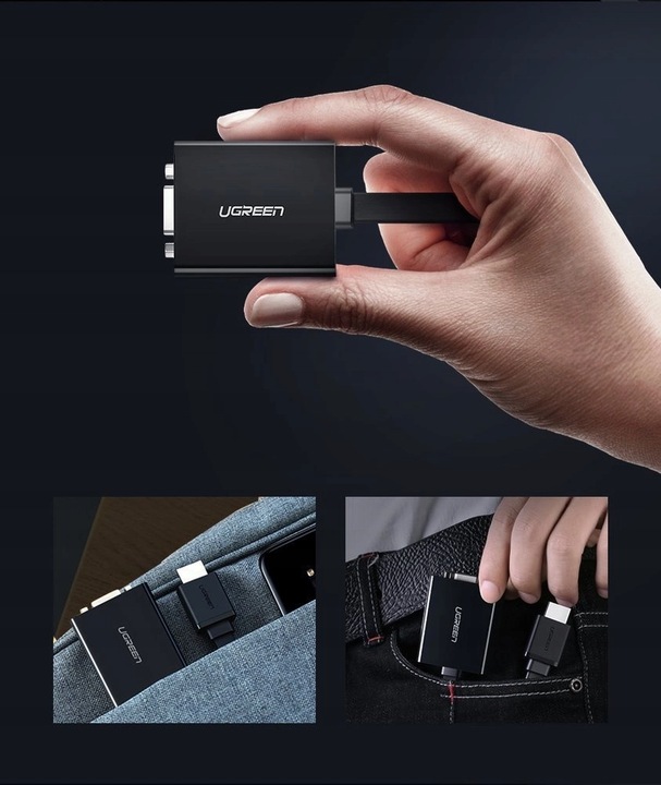 Ugreen adapter przejściówka HDMI - VGA micro USB / audio 3,5 mm mini jack