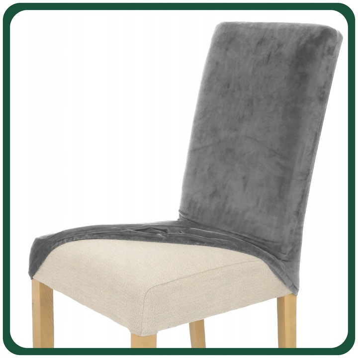 ZESTAW 4 SZT. POKROWIEC NA KRZESŁO SZARY WELUR ELASTYCZNY GRUBY POKROWCE