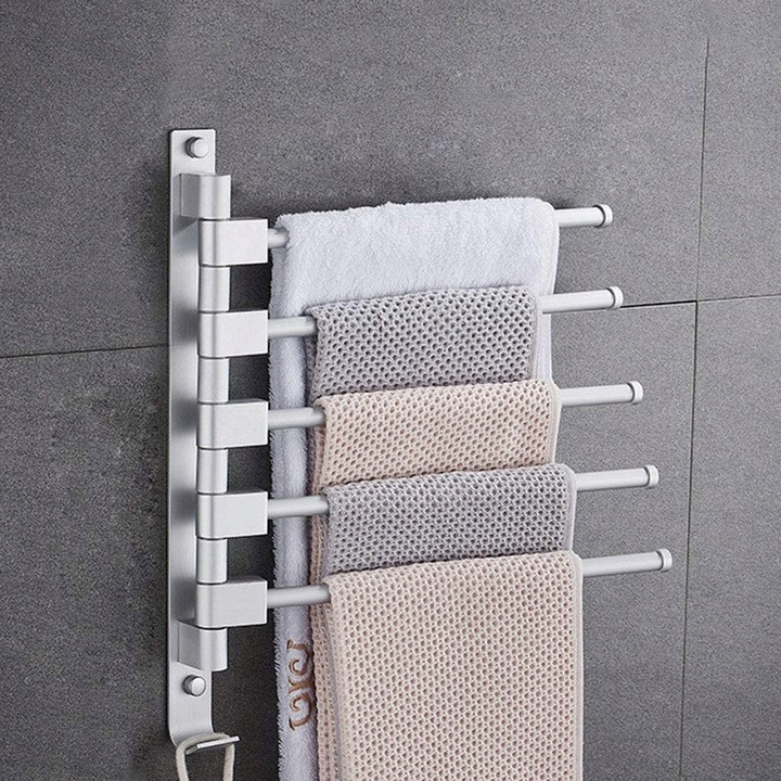 WIESZAK NA RĘCZNIKI ŁAZIENKOWY OBROTOWY SREBRNY HACZYK UCHWYT DO ŁAZIENKI