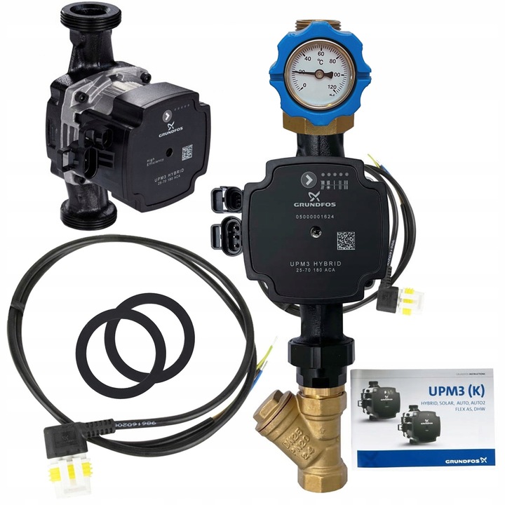 POMPA OBIEGOWA ELEKTRONICZNA ENERGOOSZCZĘDNA GRUNDFOS UPM3 25-70/180 ZESTAW