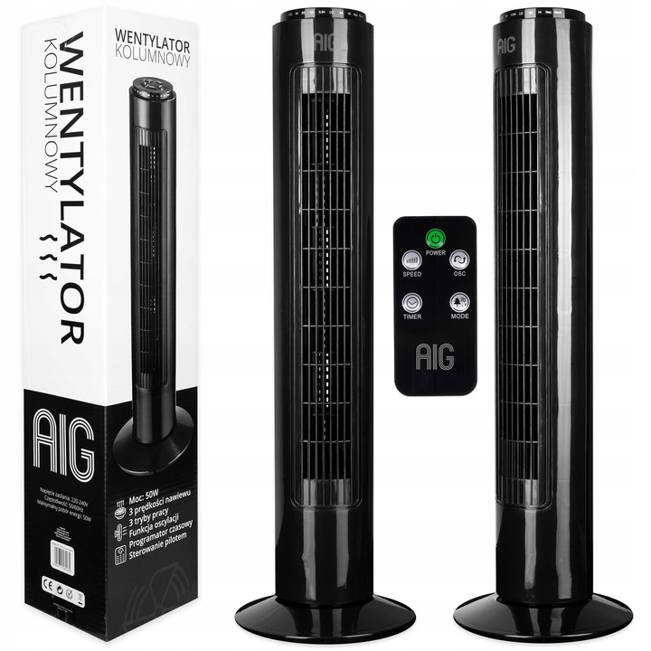 WENTYLATOR KOLUMNOWY DUŻY WIATRAK PODŁOGOWY TIMER OSCYLACJA KOLUMNA