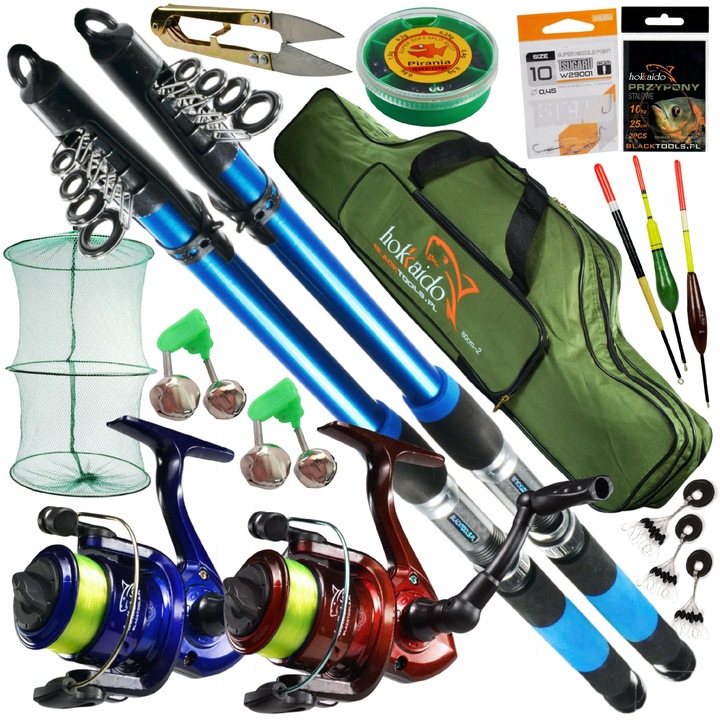 ZESTAW WĘDKARSKI SPŁAWIK 2,1M DWIE WĘDKI 2x KOŁOWROTKI DUZY ZESTAW 17