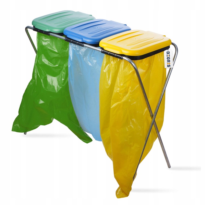 STOJAK KOSZ DO SEGREGACJI ŚMIECI 3 STANOWISKA KOSZ NA ŚMIECI STOJAK STELAŻ