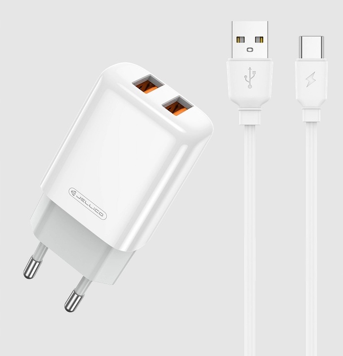 JELLICO| SZYBKA ŁADOWARKA 2x USB 2.4A + KABEL USB/TYPE-C 1-METR