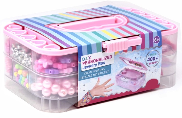 ZESTAW DO TWORZENIA BIŻUTERII BRANSOLETEK KORALIKI KUFEREK Z LUSTERKIEM