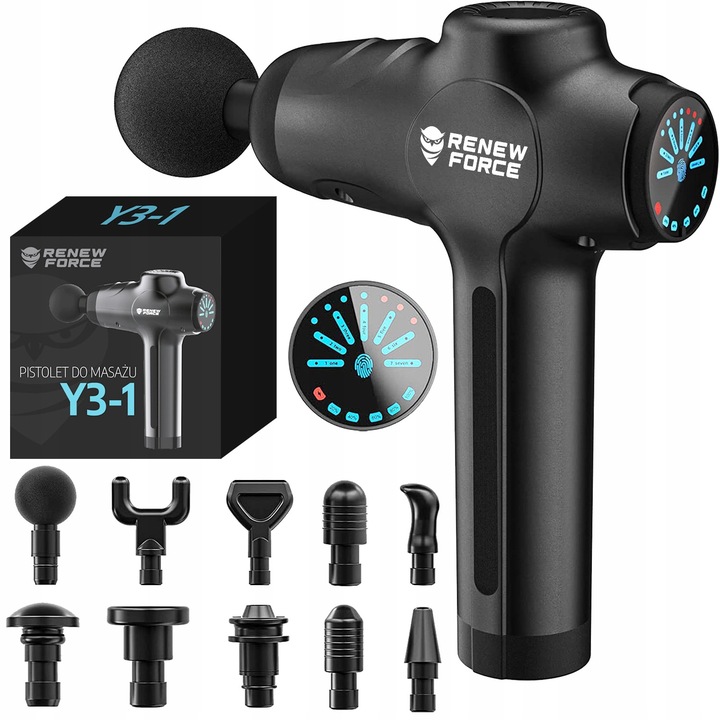 PISTOLET DO MASAŻU masażer do pleców ciała nóg karku stóp +10 KOŃCÓWEK 120W