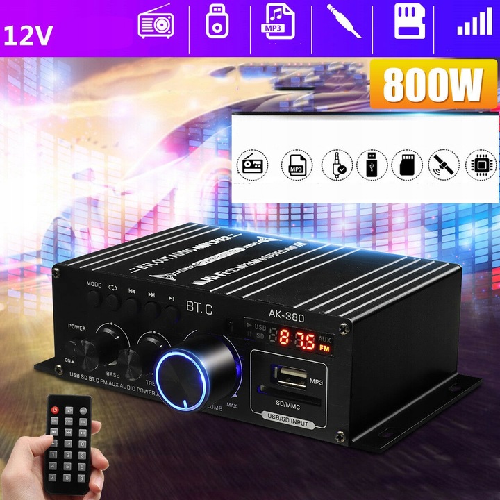 WZMACNIACZ AMPLITUNER RADIO SAMOCHODOWE GŁOŚNIK KARAOKE BLUETOOTH +