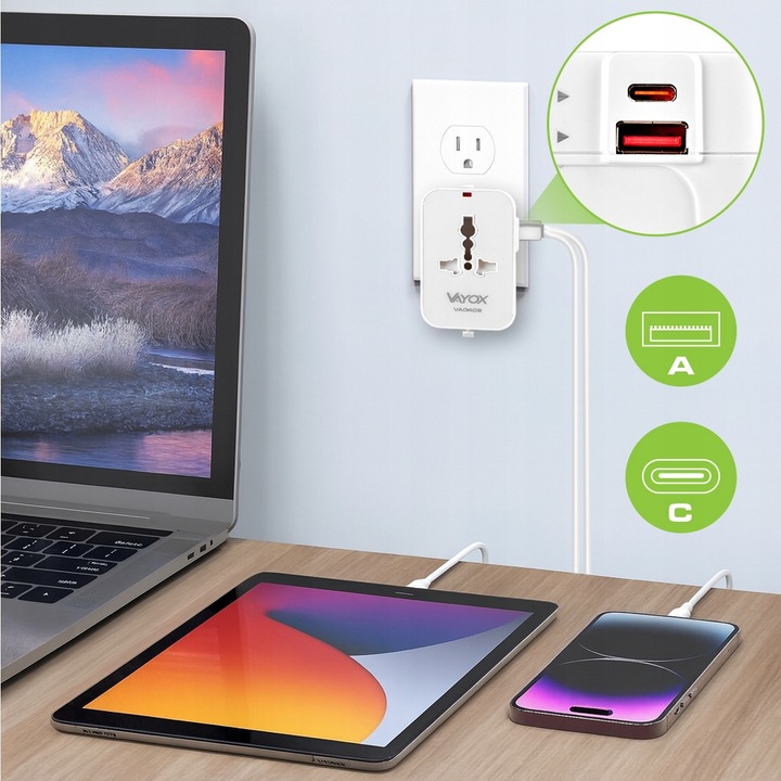PRZEJŚCIÓWKA ADAPTER GNIAZDKA PODRÓŻNY UK USA EU CAŁY ŚWIAT ŁADOWARKA