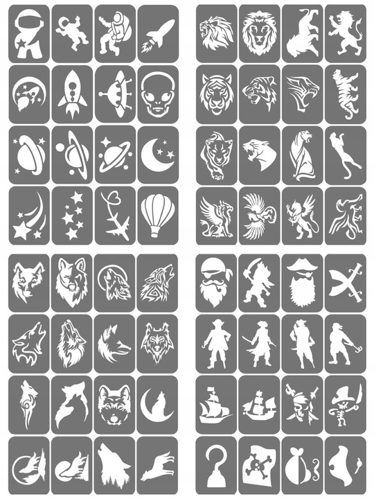 Szablony do tatuaży brokatowych, Tatuaże brokatowe - mix 50 sztuk