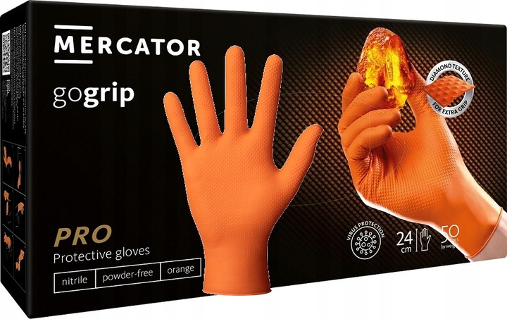 Rękawice Nitrylowe Mercator GOGRIP ORANGE Pomarańczowe 50 sztuk XL