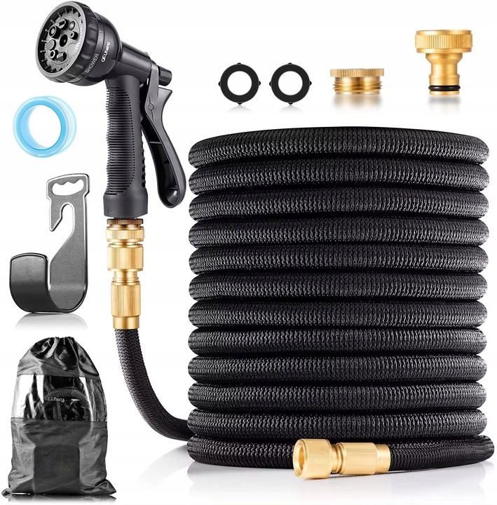 WĄŻ OGRODOWY ROZCIĄGLIWY 30M ZESTAW PISTOLET + PRZYŁĄCZE 1/2-3/4 +