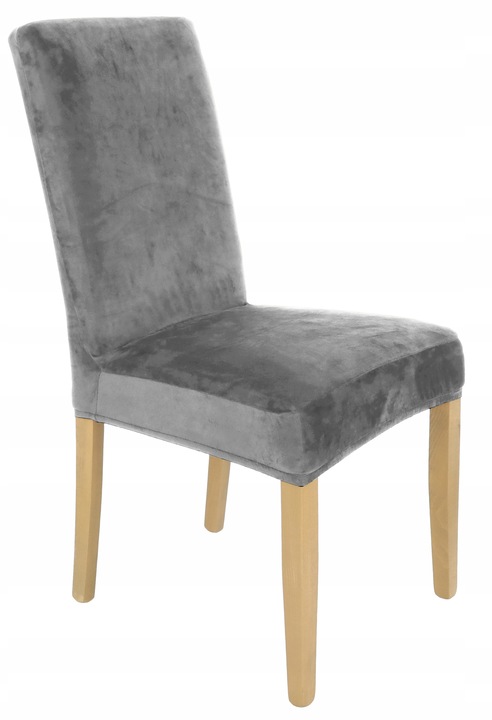 ZESTAW 4 SZT. POKROWIEC NA KRZESŁO SZARY WELUR ELASTYCZNY GRUBY POKROWCE