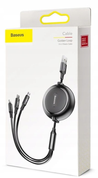 Kabel Zwijany USB 3 w 1 Lightning do iPhone Micro USB, USB-C 1,2m