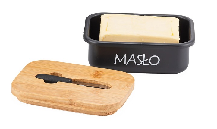 MASELNICZKA STALOWA POJEMNIK NA MASŁO Z POKRYWKĄ + NOŻYK DO SMAROWANIA