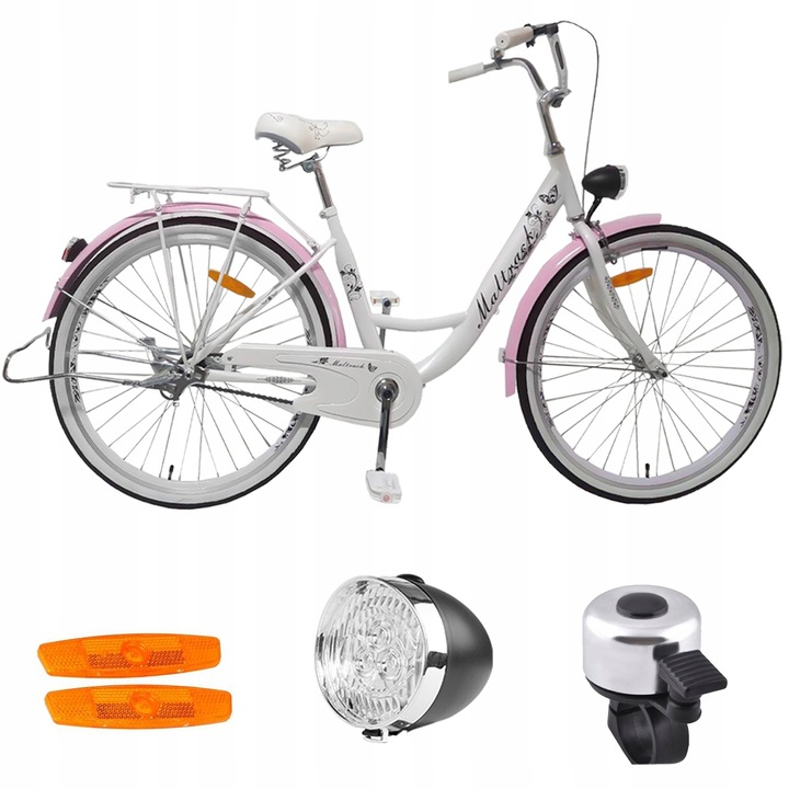 ROWER MIEJSKI DAMSKI 26" NA KOMUNIĘ RAMA 17" KOŁA 26" BAGAŻNIK OŚWIETLENIE