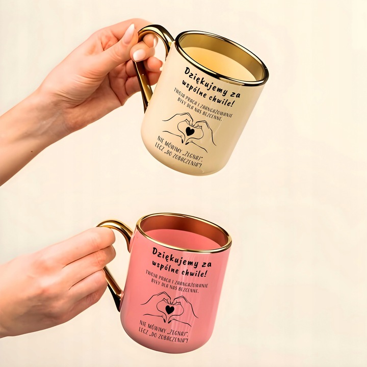 KUBEK W PUDEŁKU PREZENT POŻEGNANIA ODEJŚCIA DLA KOLEŻANKI PRACY SERCE Z RĄK