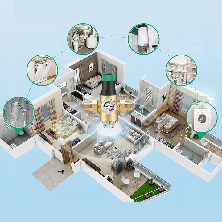 REDUKTOR CIŚNIENIA WODY MOSIĘŻNY 1" DN25 Z FILTREM I MANOMETREM 3/4