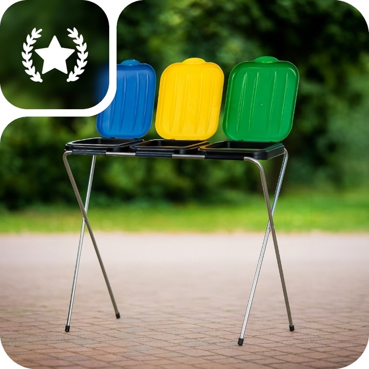 STOJAK METALOWY do Segregacji Śmieci Pojemnik KOSZ NA ODPADY na 3 WORKI