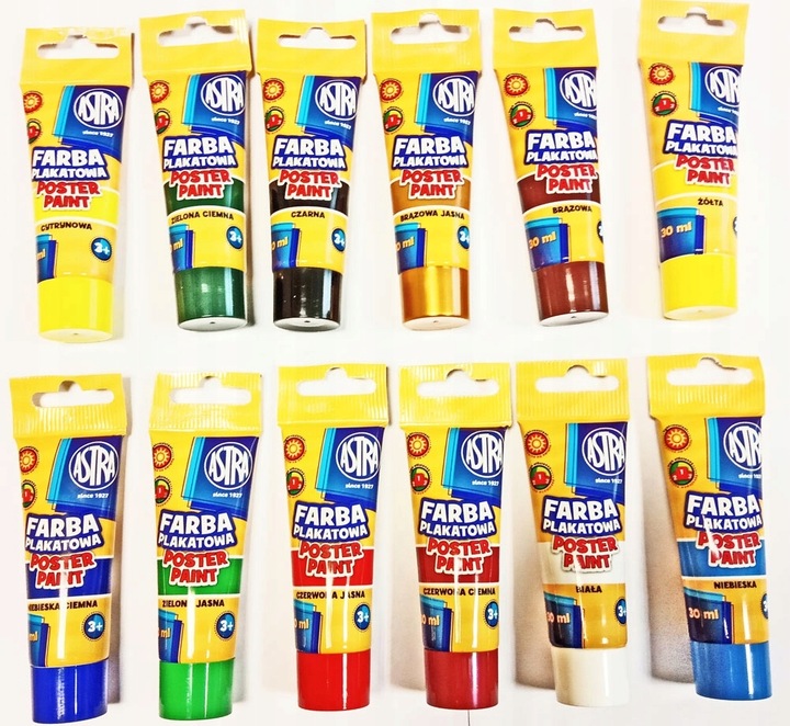 ZESTAW FARB PLAKATOWYCH W TUBACH 12kol.x30ml ASTRA