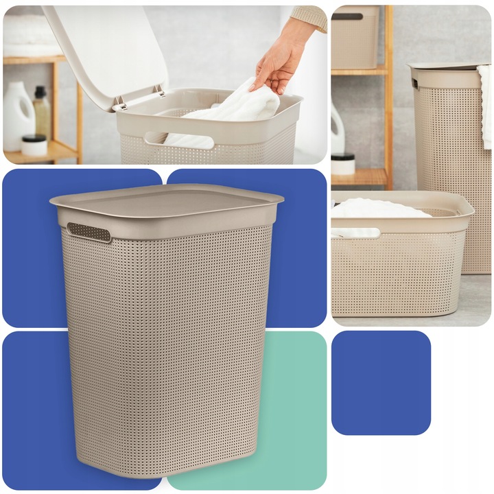 Kosz na pranie bieliznę pojemnik duży z pokrywą organizer Rotho BRISEN 50l