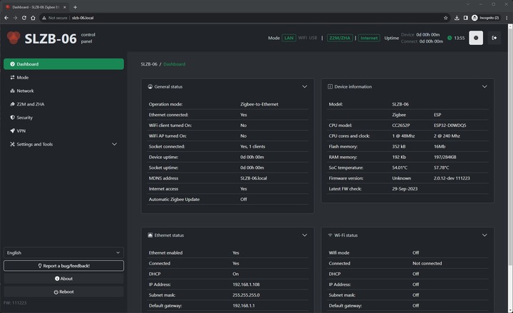 Adapter SLZB-06 Zigbee CC2652P Ethernet PoE USB LAN WIFI do Home