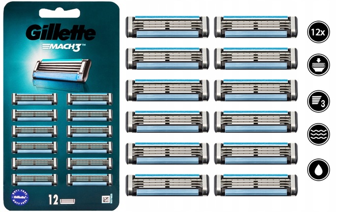 WKŁADY DO MASZYNKI GILLETTE MACH 3 NOŻE OSTRZA DO MASZYNKI MACH3 x12
