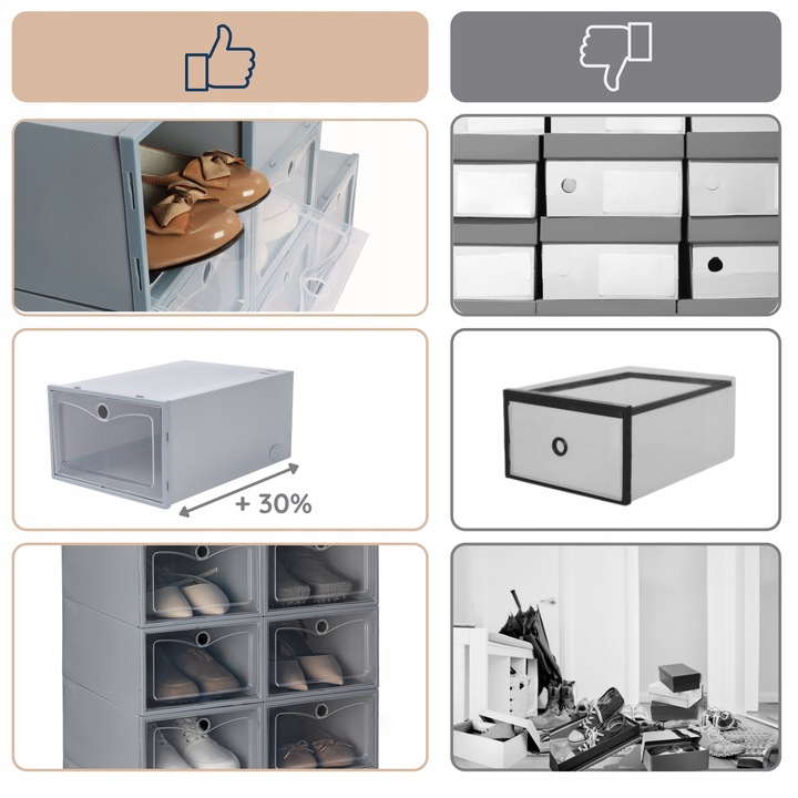 10x Składane pudełko na buty organizer pojemnik plastikowe z klapą do