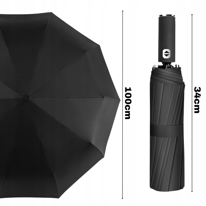 PARASOLKA AUTOMATYCZNA Z LATARKĄ LED PARASOL SKŁADANY PEŁEN AUTOMAT CZARNY
