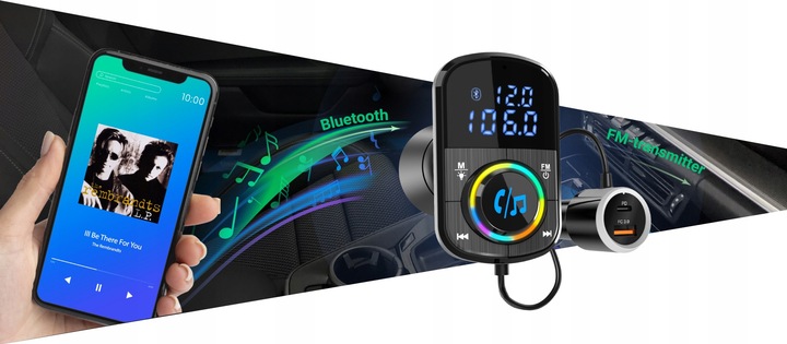 Transmitter FM Bluetooth NAVITEL BHF08 PRO -miernik napięcia, USB-A i USB-C