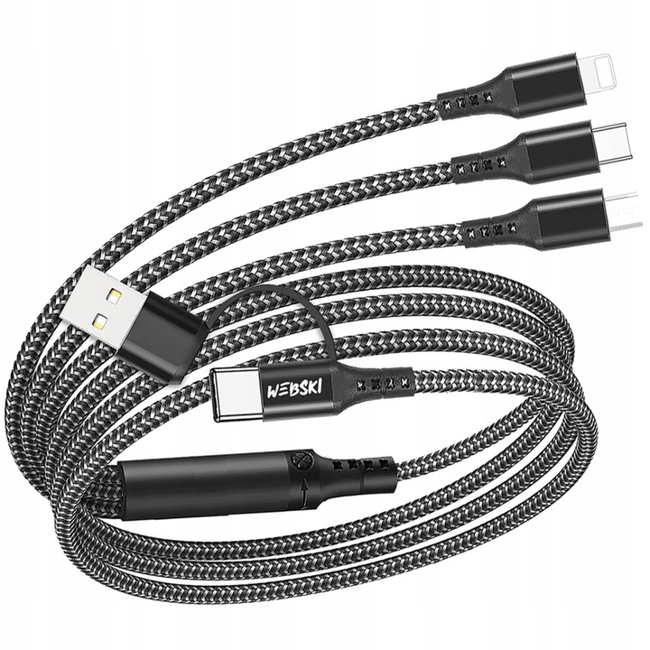 MOCNY KABEL PRZEWÓD OPLOT NYLON 3w1 Webski PRO Series microUSB TYP-C iPhone